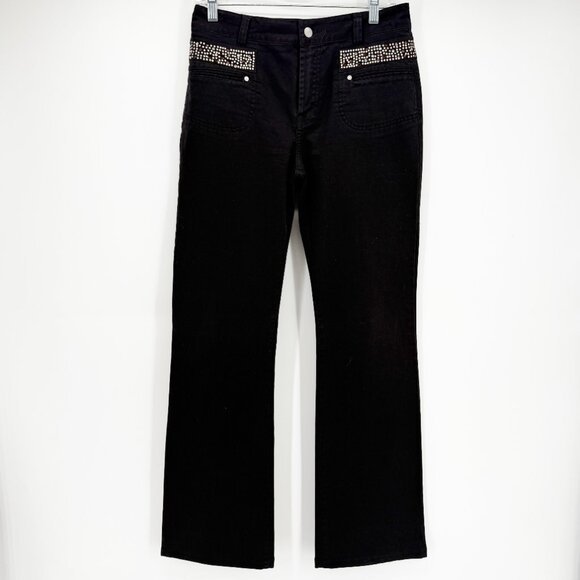 Votre Nom Womens Jeans Sz 4/36 Black Embellished Straight Leg Denim Cotton - Picture 1 of 11